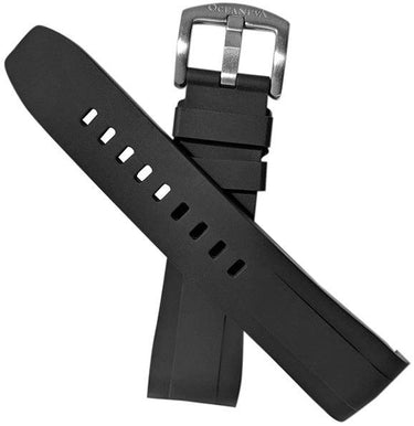 FKM Black Rubber Strap - BRUSHED Steel Buckle - FKM-BK-BR Black FKM rubber strap, FKM Rubber Watch Strap